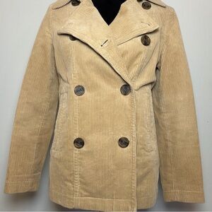 GAP Tan Corduroy Peacoat Jacket Double Breasted Cotton Size Small